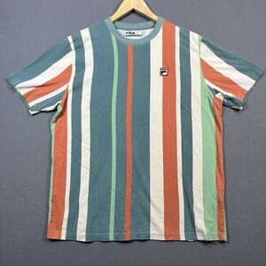 A9 FILA mens Neapolitan vertical striped knit shirt retro patch size medium